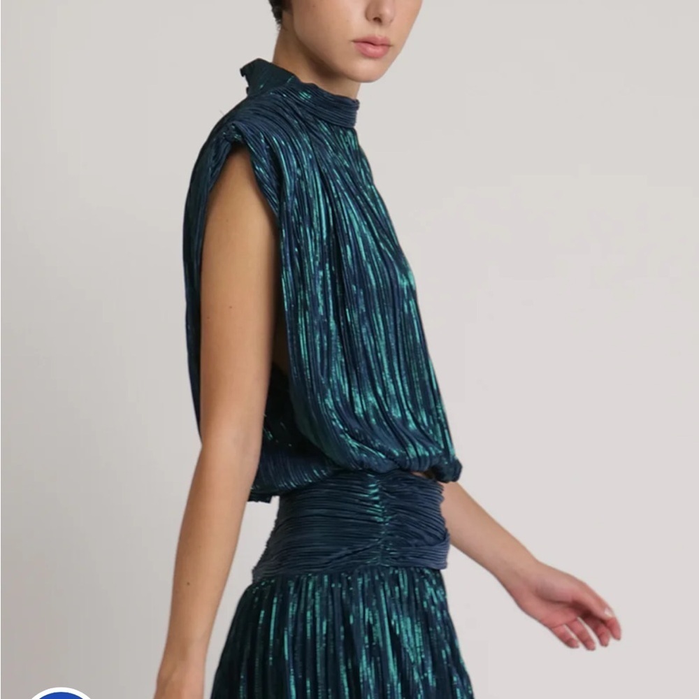 Sabina Musayev Spark Pleated Sleeveless Top in Dark Ocean Blue Size Medium NWT - Picture 2 of 13